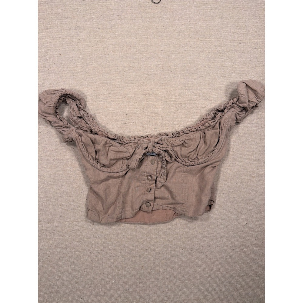 Princess Polly Mauve Linen Blend Milkmaid Crop Top Off Shoulder Size 8